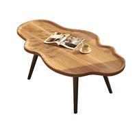 Table basse irrégulière avec plateau large, bords surélevés en bois épais, support stable pour salon, canapé, lit, balcon