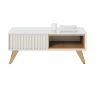 Table Basse - JERI - 2 Niches - Bois Blanc et Chêne - 90.5x35.2x54 cm - Design Contemporain