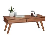 Table basse JONA style scandinave table de salon rectangulaire avec 2 tiroirs, en pin massif lasuré brun foncé