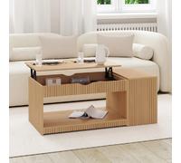 IDMarket - Table Basse Plateau relevable rectangulaire Juliette avec Coffre Lattes tasseau Bois Coloris chêne
