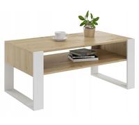 Table Basse KAJA Chêne artisan/Blanc - Table de salon avec étagère - 120x63.6x50 cm