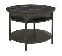 [en.casa] Table Basse Ronde Transformable avec Plateau Relevable et Compartiment de Rangement Intérieur Table d'Appoint Moderne Stable Salon Panneau de Particules Acier 70 x 49 cm Effet Marbre Noir
