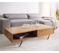 Table-basse Kayu 115x60 cm acacia naturel 2 tiroirs pied en V