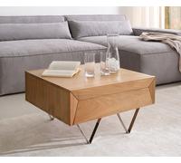 Table-basse Kayu 60x60 cm acacia naturel 2 tiroirs pied en V