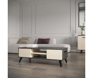 Table basse - KENT - Rectangulaire - Chêne de file / Sidewalk - 2 tiroirs - 1 rayon - Pieds - 106,6 x 50,1 x 35,2 cm