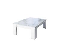 CHRIS WHITE - Table Basse Laquée Blanc Brillant Plateau Imitation Marbre