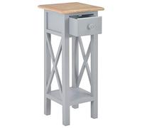 Table basse latérale grise 27 x 27 x 65,5 cm en bois | Bois de pin, MDF, finition laquée gris, tiroir intérieur, entrée, salon, dispositif de fixation murale