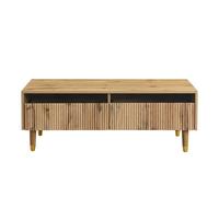 Table basse LED, 2 tiroirs et éclairage LED, 110x50x40 cm, Couleur naturelle