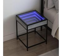 Table basse LED Infinity 40 x 40 x 51 cm Sonoma en chêne gris avec cadre en bois et cadre en métal, éclairage RVB réglable, connecteur USB