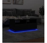 Table basse LED - SALALIS - 90x49x40 cm - Bois d'ingénierie - Noir - Charge max 70 kg