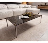 Table-basse Levente 110x60 cm Céramique Emperador Extra Lucidato Marron foncé Piétement inox Argent