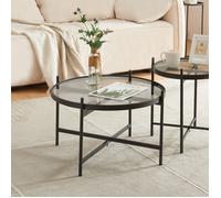 Table basse Lier avec plateau rond en verre trempé de 5 mm métal 61 x 40 cm noir