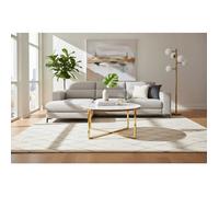 Table Basse LORIE Ronde Plateau Verre Trempé Marbré Blanc Structure Métal Gold D90x45cm