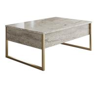 Table basse - LUXE - Travertine Gold - Rectangulaire - Panneaux mélaminés et métal - Travertin et doré - Style luxueux - 90x60x40 cm