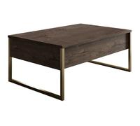 Table basse - LUXE - Walnut Gold - Rectangulaire - Panneaux mélaminés et métal - Noyer et doré - Style chic - 90x60x40 cm