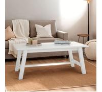 Table basse LUZERNA rectangulaire pour salon en bois massif blanc, 110 x 45 cm, design moderne minimaliste, pieds en bois