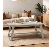 Table basse LUZERNA rectangulaire pour salon en bois massif gris, 110 x 45 cm, design moderne minimaliste, pieds en bois