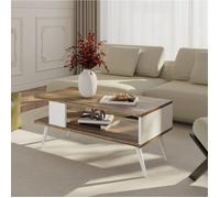 Table basse Lycksele avec espace de rangement 40 x 90 x 45 cm effet noyer- blanc [en.casa]