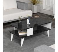 Table basse Lycksele avec espace de rangement 40 x 90 x 45 cm marbre noir - blanc [en.casa]