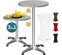 Casaria® Table Basse Mange Debout Aluminium - Table à Manger et Meuble Cuisine - Hauteur Réglable 70-115 cm, Grand Plateau 60 cm, 4 Pieds Stables, Résistante aux Intempéries, Housse Blanche Incluse