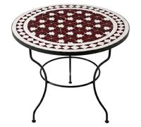 Table basse marocaine en mosaïque Estrella, bordeaux et blanc, Ø 60 cm, H 45 cm, pliable, fabriquée à la main à Marrakech | Table ronde de balcon, table de jardin, table d'appoint avec piètement en fe