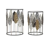 Mauro Ferretti - Tables d'appoint "Feuilles" - Lot de 2 en fer et bois Ø38x55/Ø33x50 cm Multicolore