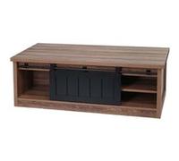 Table basse HWC-K75, table d'appoint table de salon, porte coulissante 6 compartiments de rangement, aspect bois métal 44x120x60cm brun