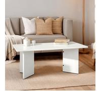 Table basse MESA pour salon en bois massif blanc, Design rectangulaire moderne, Pieds angulaires, 110 x 45 x 60 cm