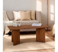 Table basse MESA pour salon en bois massif brun foncé, Design rectangulaire moderne, Pieds angulaires, 110 x 45 x 60 cm