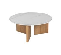 Table Basse - Meubles&Design - Table basse design ronde blanc naturel en céramique effet marbre et piétement bois HAVANE
