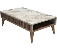 Table basse Milan noyer marbre blanc 105 x 60 x h34,6cm