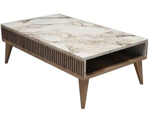 Table basse Milan noyer marbre blanc 105 x 60 x h34,6cm