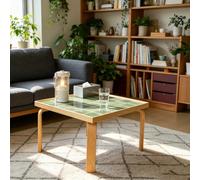 Table Basse Minimaliste Japonais,Plateau Mosaïque Dégradé,Cadre Bois Massif | Table basse plateau facile à nettoyer,montage simple,design minimaliste valorisant la décoration intérieure(Green)