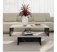 Table basse Mjölby avec espace de rangement 37 x 80 x 45 cm blanc - marbre noir [en.casa]