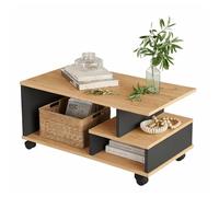 Table Basse Mobile 3 Niches Imitation Chêne et Gris L 90 H 42.5 P 51 cm | L 90 cm, H 42.5 cm, P 51 cm