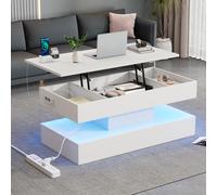 Table basse moderne 100*50*42 cm, éclairage LED + espace de rangement caché, table d'appoint avec élévateur hydraulique, capacité 50 kg