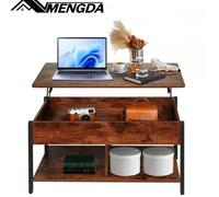 Table basse moderne avec plateau relevable-MENGDA-Table d'appoint-Compartiment intérieur--Bois-Pour Salon,Bureau,Espace d'accueil