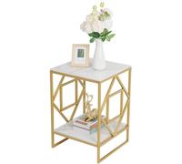 Table basse moderne Azomor avec plateau en pierre frittée et structure métallique robuste