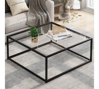 Table basse moderne Azomor de forme carrée, en verre avec structure métallique, pour le salon