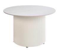 Table Basse Moderne Base en Métal ø 70 cm Plateau en Pierre Frittée Aspect Natur