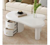 Table Basse Moderne Blanc,Design Original avec 2 Tiroirs,Forme Irrégulière,97x64x42 cm,MDF,Pour Salon Contemporain