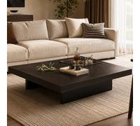 Table basse moderne en bois massif noyer noir, table centrale rectangulaire/carrée à profil bas avec plateau de 5 cm d'épaisseur et pieds réglables, adaptée au salo Black Walnut 100*100cm/39.4*39.4in