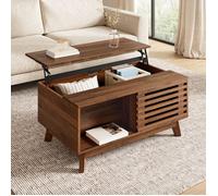 Table basse moderne, Hauteur réglable, Porte coulissantes à persiennes, Aspect bois de noyer, Structure en MDF, Table basse de salon