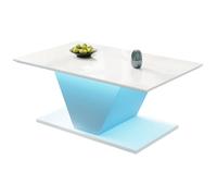 Table Basse Moderne LED pour Salon - design V et Petit Espace Optimisé - 100×50×46 cm - Blanc Laqué