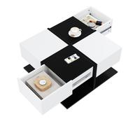 Table Basse Moderne Noir et Blanc 70x70x35,5 cm, 2 Tiroirs, Table de Salon Carrée avec Rangement, Table à Café Haute Brillance
