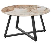 Beliani Table Basse Moderne Plateau en Céramique Cadre en Métal Rond Effet Marbre Noir et Blanc Ivins