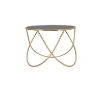 Table basse moderne ronde 60 cm en métal doré et verre noir Ring