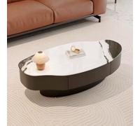 Table Basse Moderne,Table Basse Ronde Au Design Nuage Irrégulier,Table D’Appoint avec Tiroir Silencieux,Plateau en Verre Trempé Effet Marbre Et Socle en Métal Laqué B,100CM