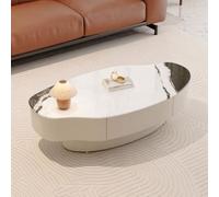 Table Basse Moderne,Table Basse Ronde Au Design Nuage Irrégulier,Table D’Appoint avec Tiroir Silencieux,Plateau en Verre Trempé Effet Marbre Et Socle en Métal Laqué A,100CM