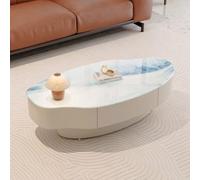 Table Basse Moderne,Table Basse Ronde Au Design Nuage Irrégulier,Table D’Appoint avec Tiroir Silencieux,Plateau en Verre Trempé Effet Marbre Et Socle en Métal Laqué D,100CM